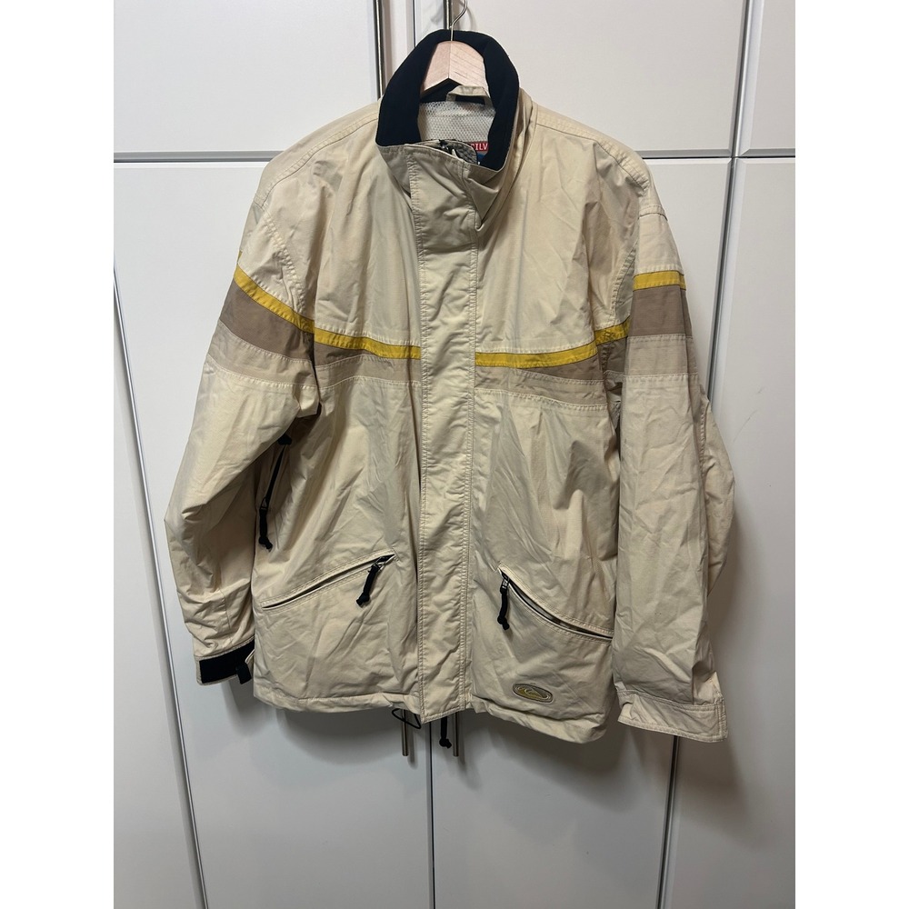 Quiksilver Boardwear Vintage Ski Jacket Cream Yellow Stripe Mens Large Snowboard